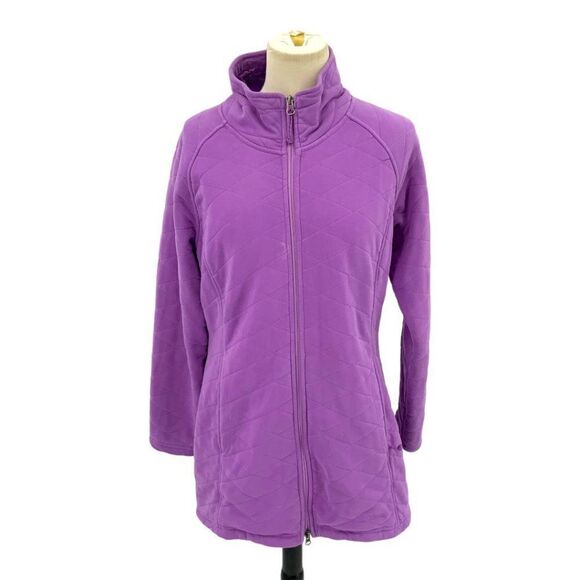 LL Bean Purple Full Zip High Neck Knit Quilted Jacket Size Medium - Picture 1 of 8
